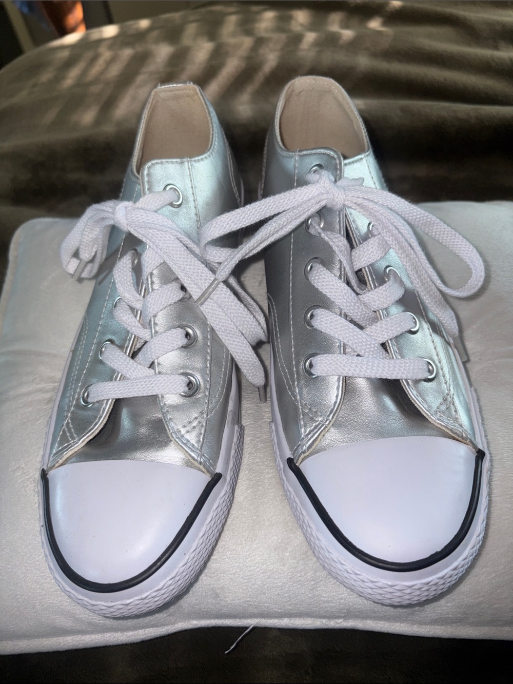 Metallic Silver Low Top air walk Sneakers with White Laces